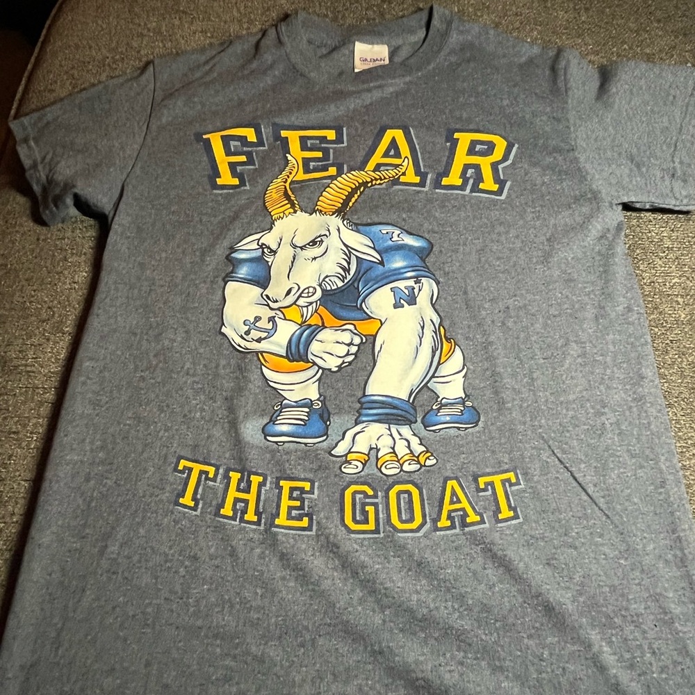Gray Fear The Goat Navy Football T Shirt Men’s Size S